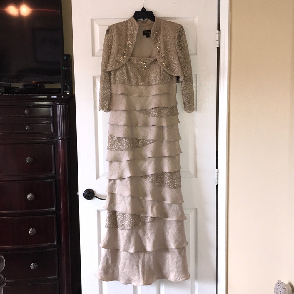 Ignite Evening by Carol Lin Harvest Gold/Tan Dress